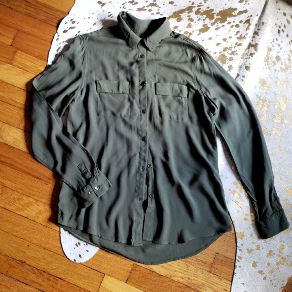 Dark green silky button up